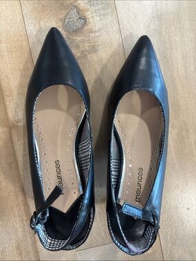 Maurices Black Pointed Toe Leather-Look sling back heels